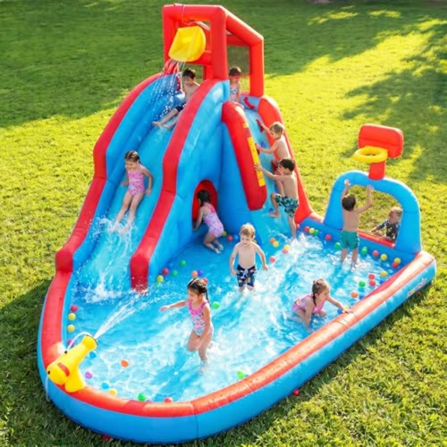 Kids Outdoor House - Parque inflável com escorregador aquático para