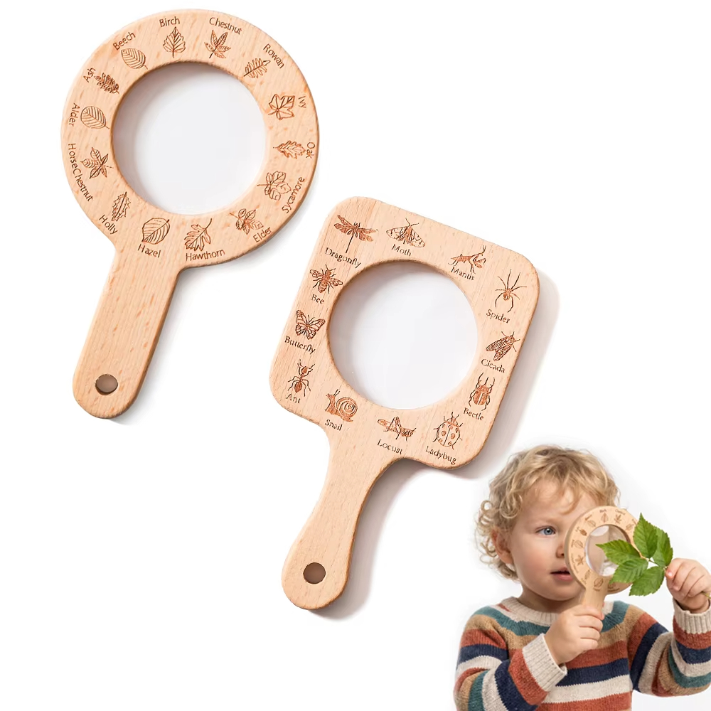 Kids Outdoor Nature Toys - Lupa de Madeira para Crianças, Para