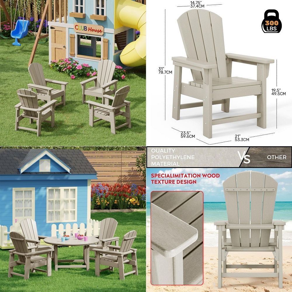 Kids Outdoor Lawn Chair - Conjunto de 4 Cadeiras Adirondack para